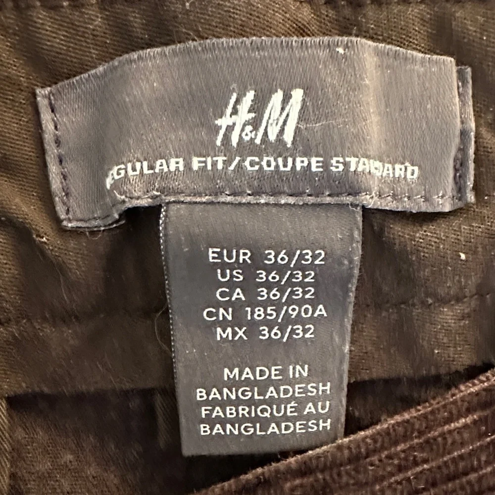 H&M Mens Chocolate Brown Corduroy Classic Casual Coupe Standard Pants Size 36x32